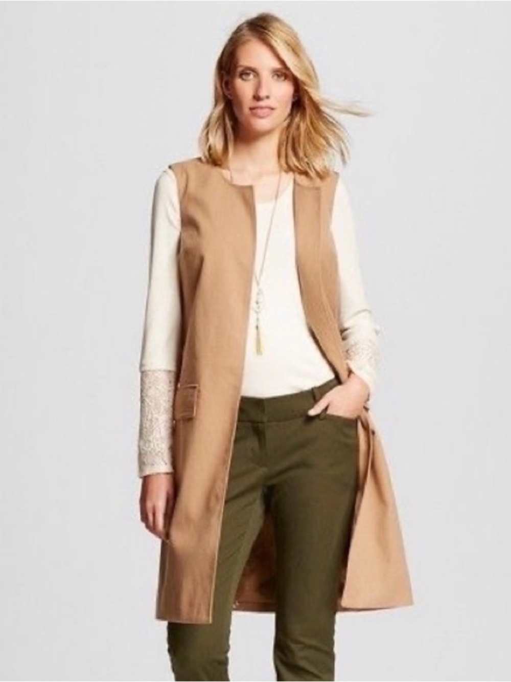 Merona Women’s Sleeveless Longline Vest Coat in Camel Size 12